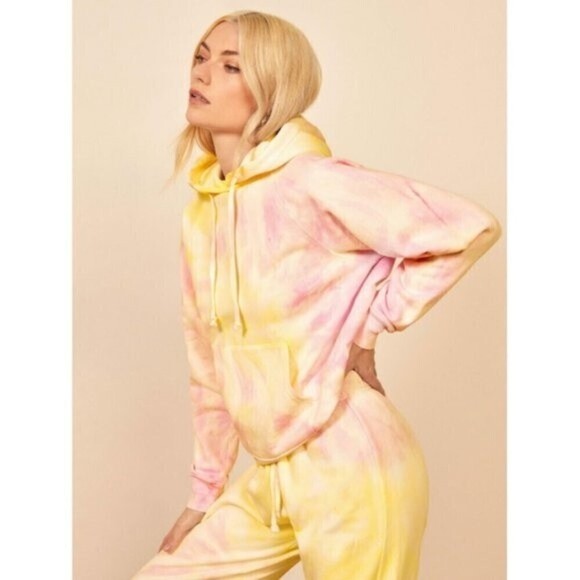 💕REFORMATION💕 Tanner Classic Hoodie  Creamsicle Pink Yellow Tie Dye Small NWT - Picture 3 of 14